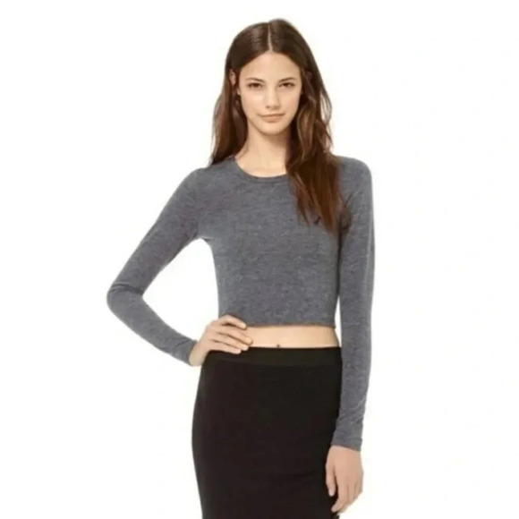 Aritzia Wilfred Free Georgia Top Cropped Long Sleeve T-Shirt Dark Grey Size XS - Picture 1 of 13